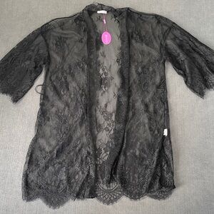 Avidlove Sheer Lace Robe Womens XL Black Lingerie Cover Up Duster NWT Romantic